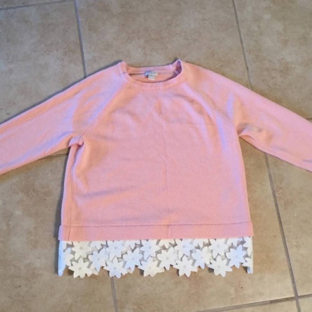 JCrew pink sweater with floral hem